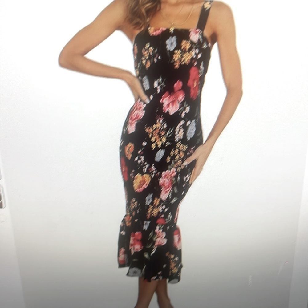 Women’s Floral Midi Tank Ruffle Hem Smocked Bodycon Dress